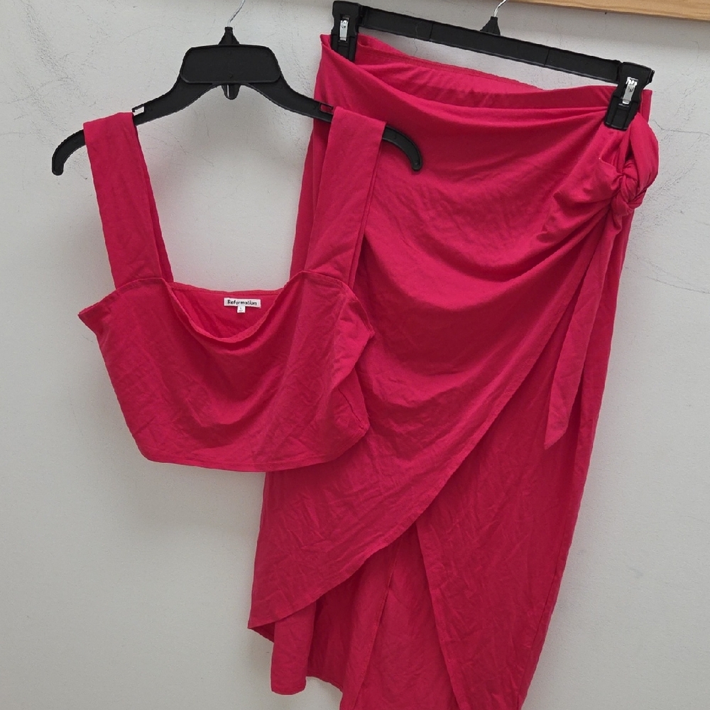 Reformation Hot Pink Two-Piece Skirt Set
